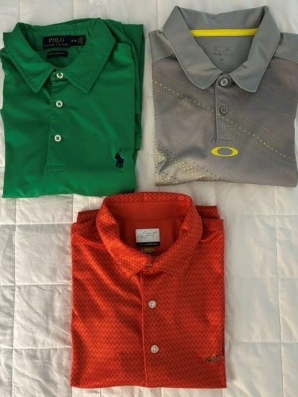 3 Men's Size Medium Golf Shirts - Polo, Oakley, Greg Norman
